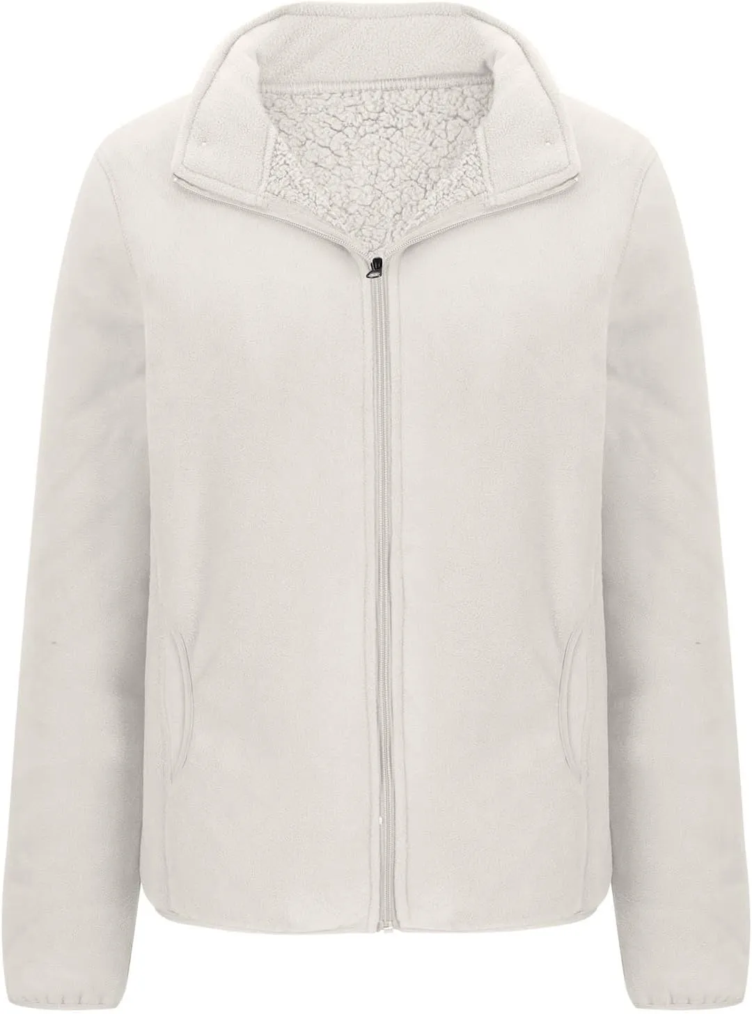 Women's Zip Up Fleece Jacket, Long Sleeve Warm Soft Polar Lightweight Coat with Pockets Fall Winter Outfits