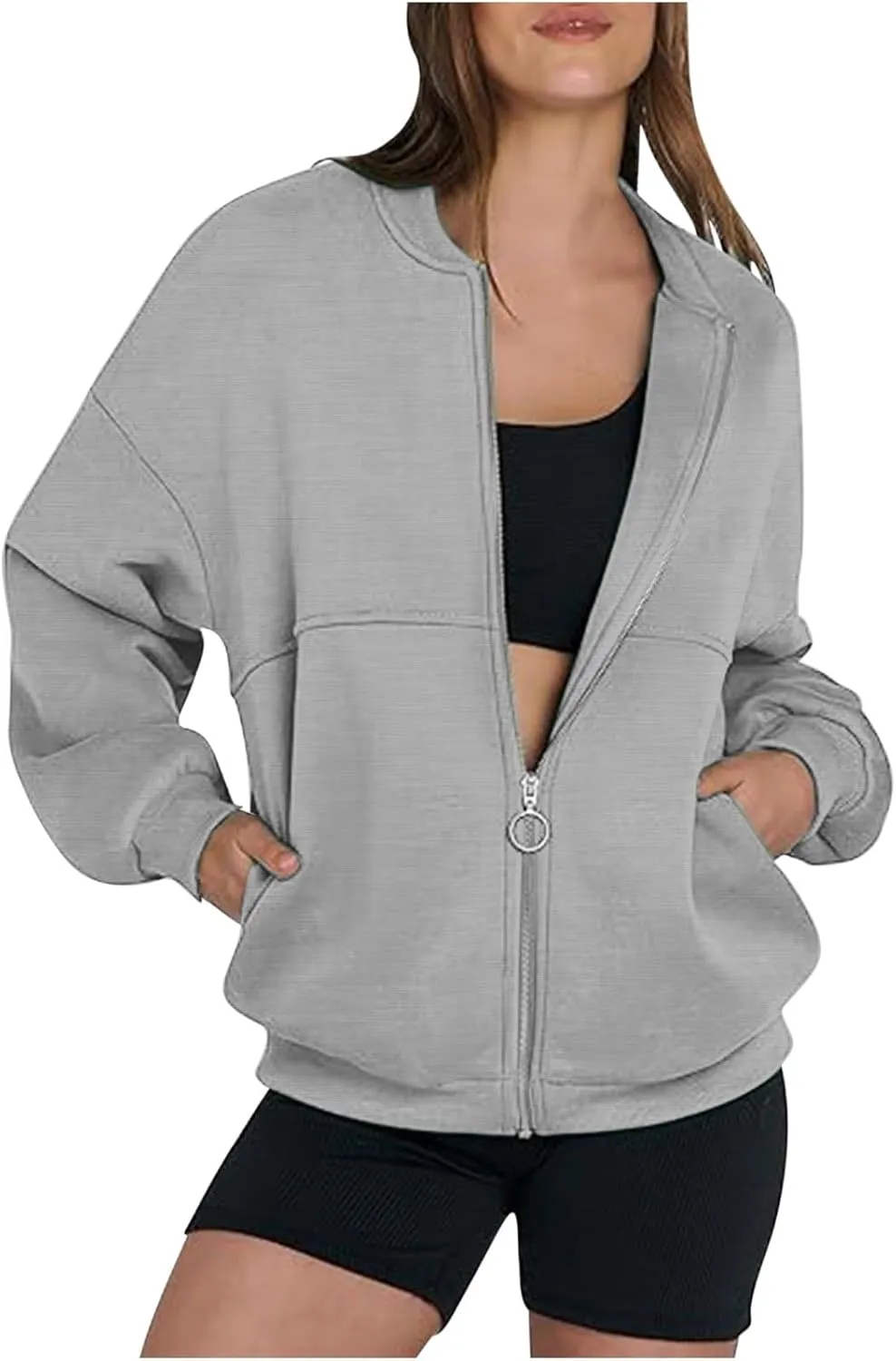 Women's Zip Up Sweatshirt Casual Long Sleeve Cropped Hoodies Fall Jacket 2024 Fashion Fleece Comfy Gym Pullover Tops