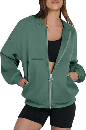 Women's Zip Up Sweatshirt Casual Long Sleeve Cropped Hoodies Fall Jacket 2024 Fashion Fleece Comfy Gym Pullover Tops