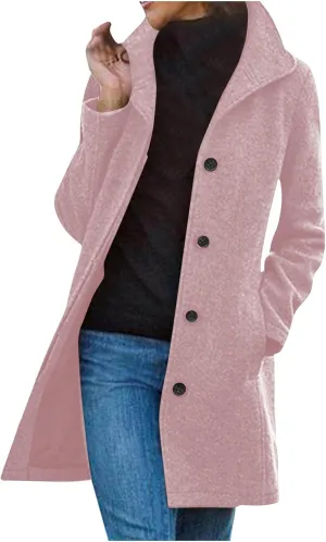 Wool Blend Coat for Women 2024 Single Breasted Peacoat Plus Size Trench Coats Tops Long Winter Cardigan with Pockets