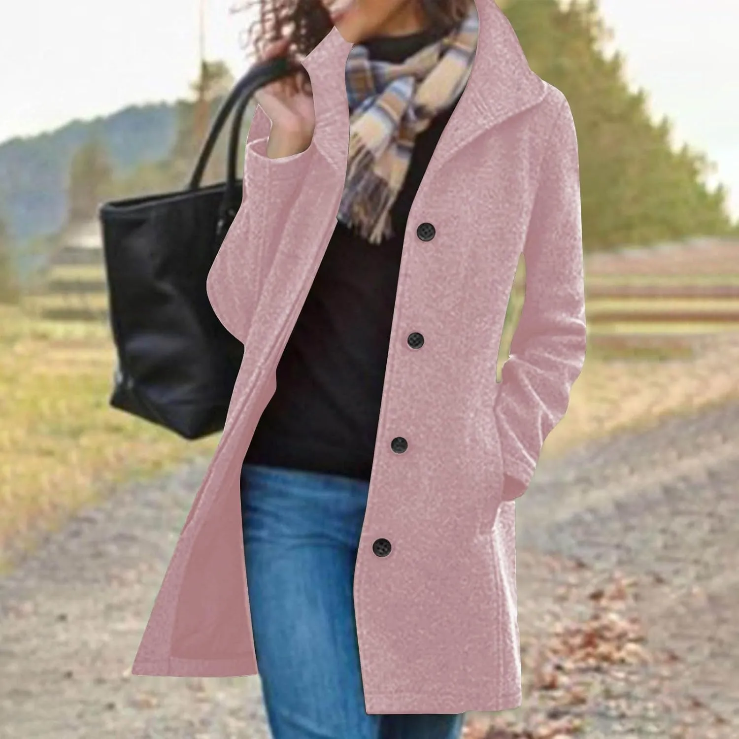 Wool Blend Coat for Women 2024 Single Breasted Peacoat Plus Size Trench Coats Tops Long Winter Cardigan with Pockets