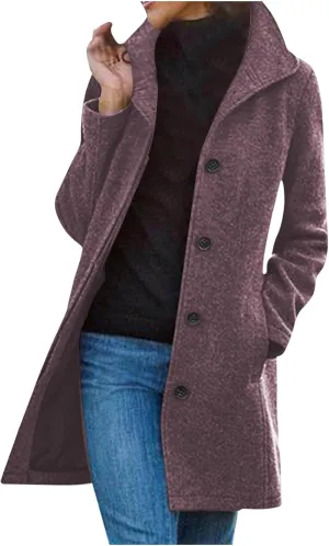 Wool Blend Coat for Women 2024 Single Breasted Peacoat Plus Size Trench Coats Tops Long Winter Cardigan with Pockets