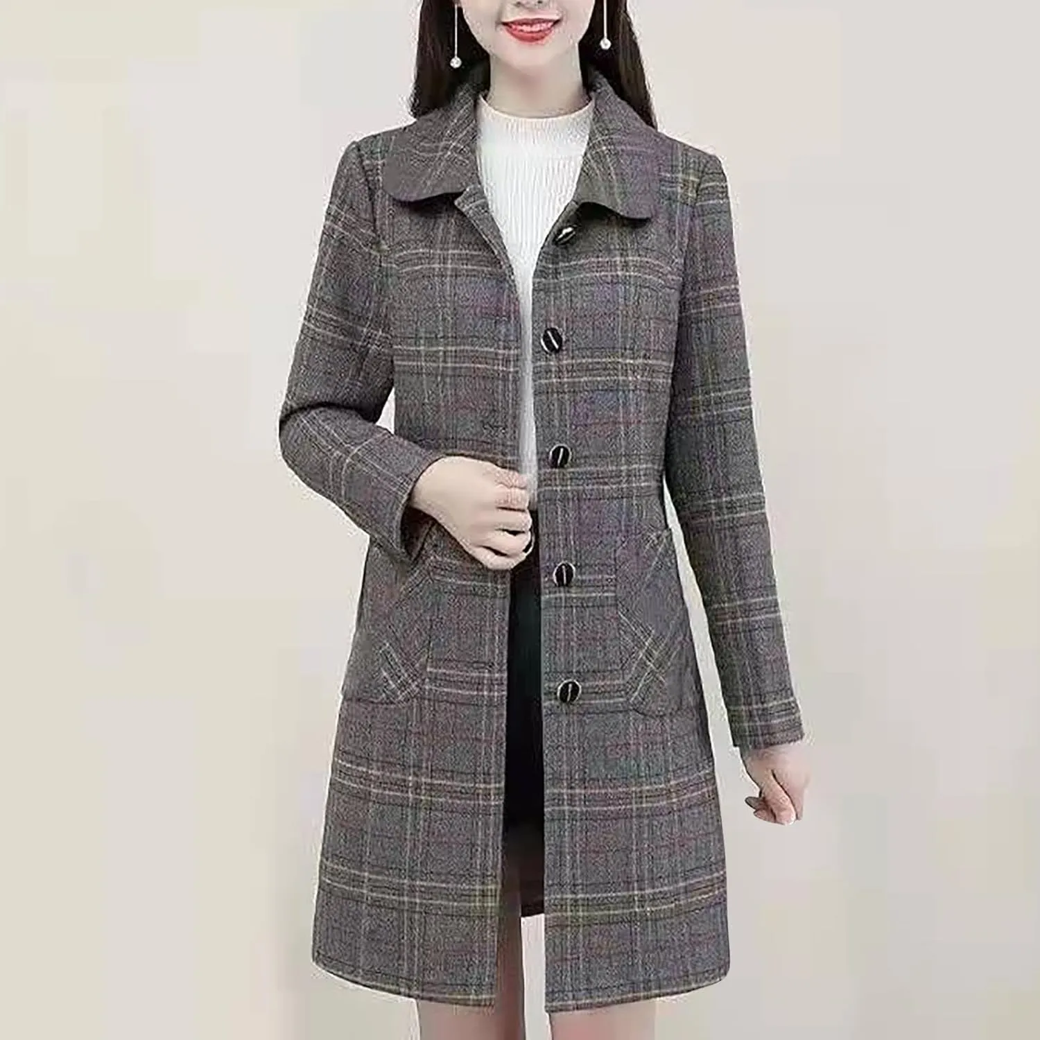 Wool Blend Overcoat Women Long Lapel Jacket Oversized Casual Jacket thick Winter Peacoat Warm Cardigan with Pockets