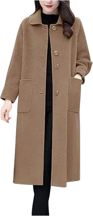 Wool Blend Overcoat Women Long Lapel Jacket Oversized Casual Jacket thick Winter Peacoat Warm Cardigan with Pockets