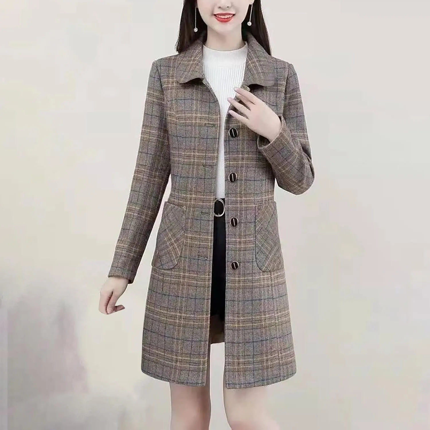 Wool Blend Overcoat Women Long Lapel Jacket Oversized Casual Jacket thick Winter Peacoat Warm Cardigan with Pockets