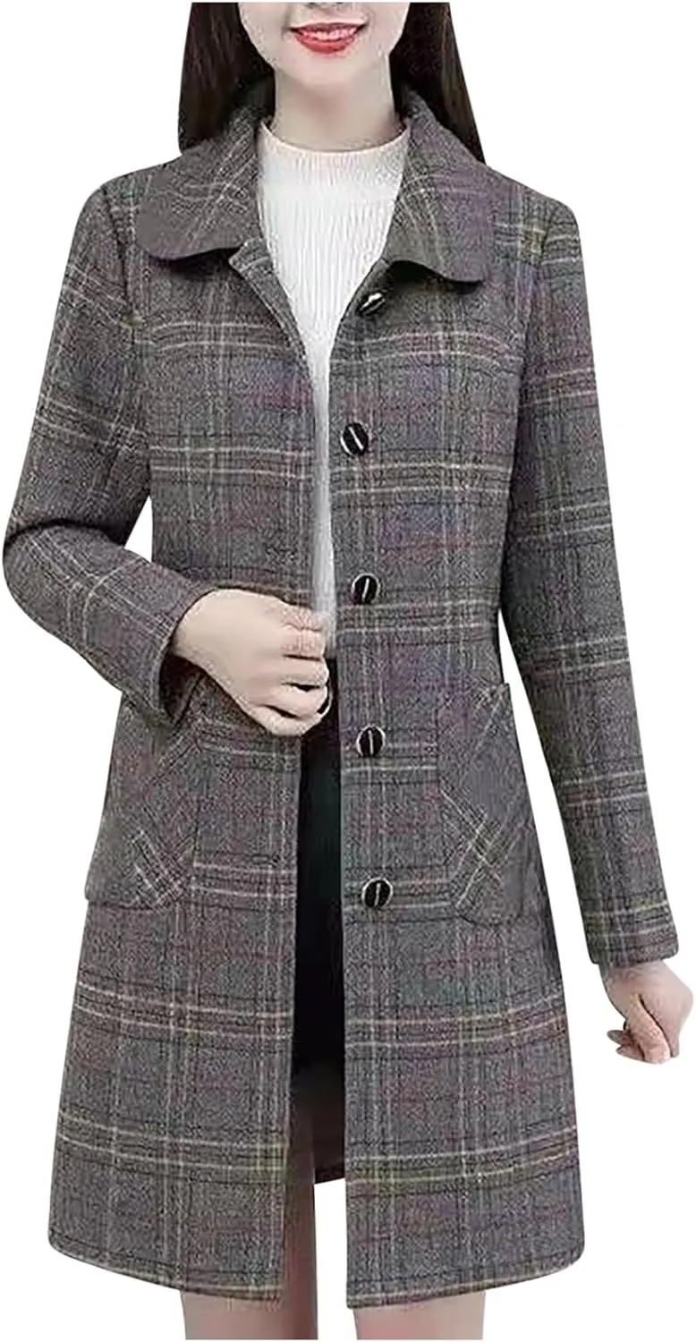 Wool Blend Overcoat Women Long Lapel Jacket Oversized Casual Jacket thick Winter Peacoat Warm Cardigan with Pockets