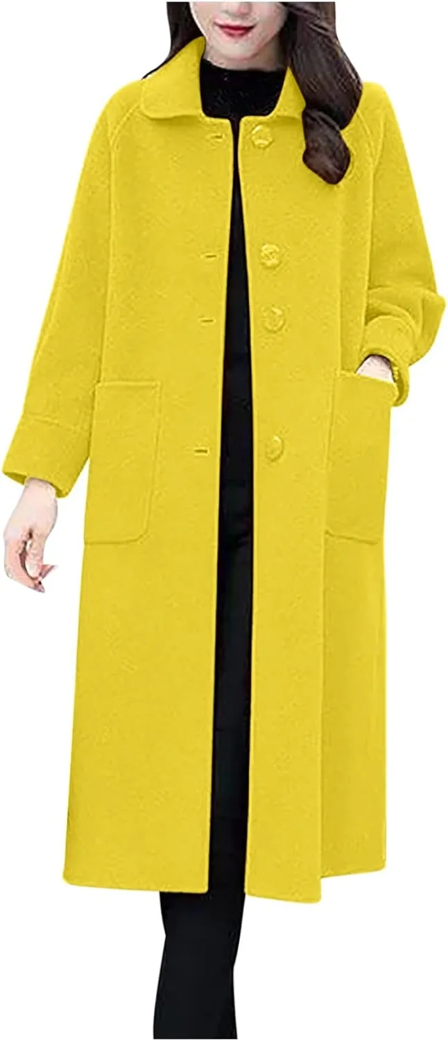 Wool Blend Overcoat Women Long Lapel Jacket Oversized Casual Jacket thick Winter Peacoat Warm Cardigan with Pockets