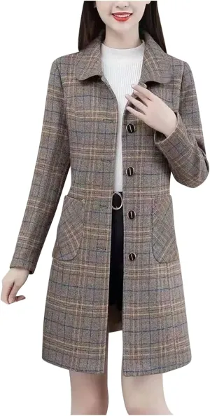 Wool Blend Overcoat Women Long Lapel Jacket Oversized Casual Jacket thick Winter Peacoat Warm Cardigan with Pockets