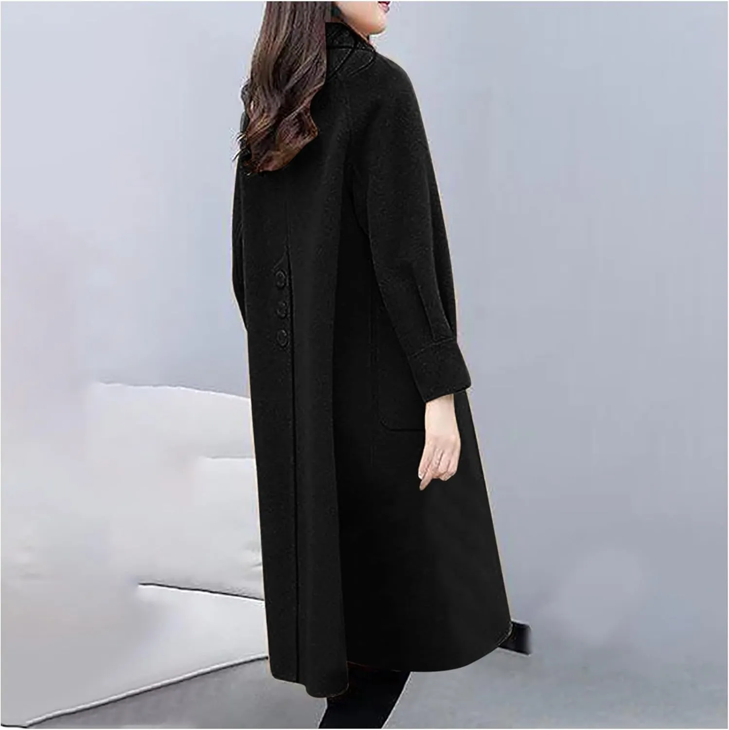 Wool Blend Overcoat Women Long Lapel Jacket Oversized Casual Jacket thick Winter Peacoat Warm Cardigan with Pockets
