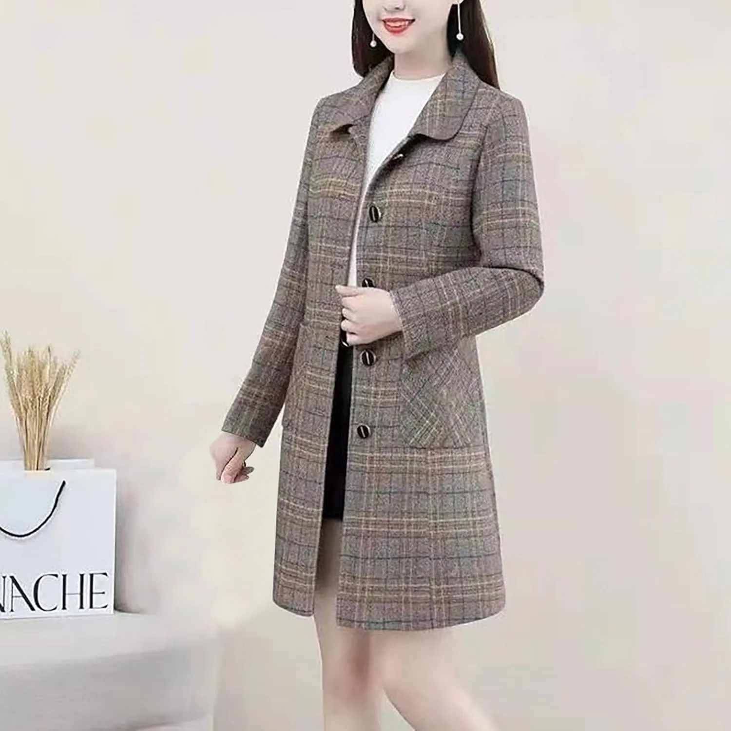 Wool Blend Overcoat Women Long Lapel Jacket Oversized Casual Jacket thick Winter Peacoat Warm Cardigan with Pockets