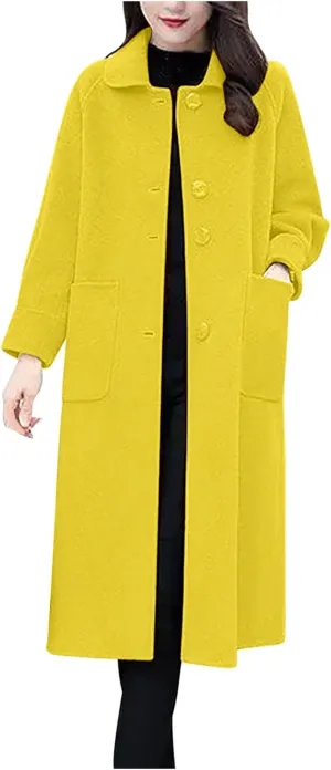Wool Blend Overcoat Women Long Lapel Jacket Oversized Casual Jacket thick Winter Peacoat Warm Cardigan with Pockets