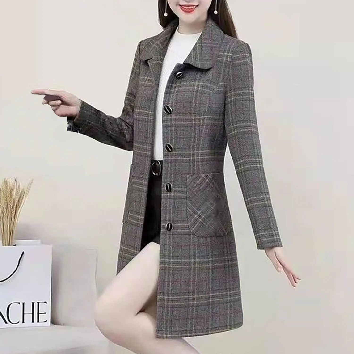 Wool Blend Overcoat Women Long Lapel Jacket Oversized Casual Jacket thick Winter Peacoat Warm Cardigan with Pockets