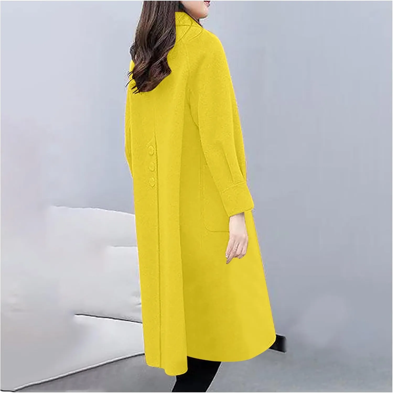 Wool Blend Overcoat Women Long Lapel Jacket Oversized Casual Jacket thick Winter Peacoat Warm Cardigan with Pockets