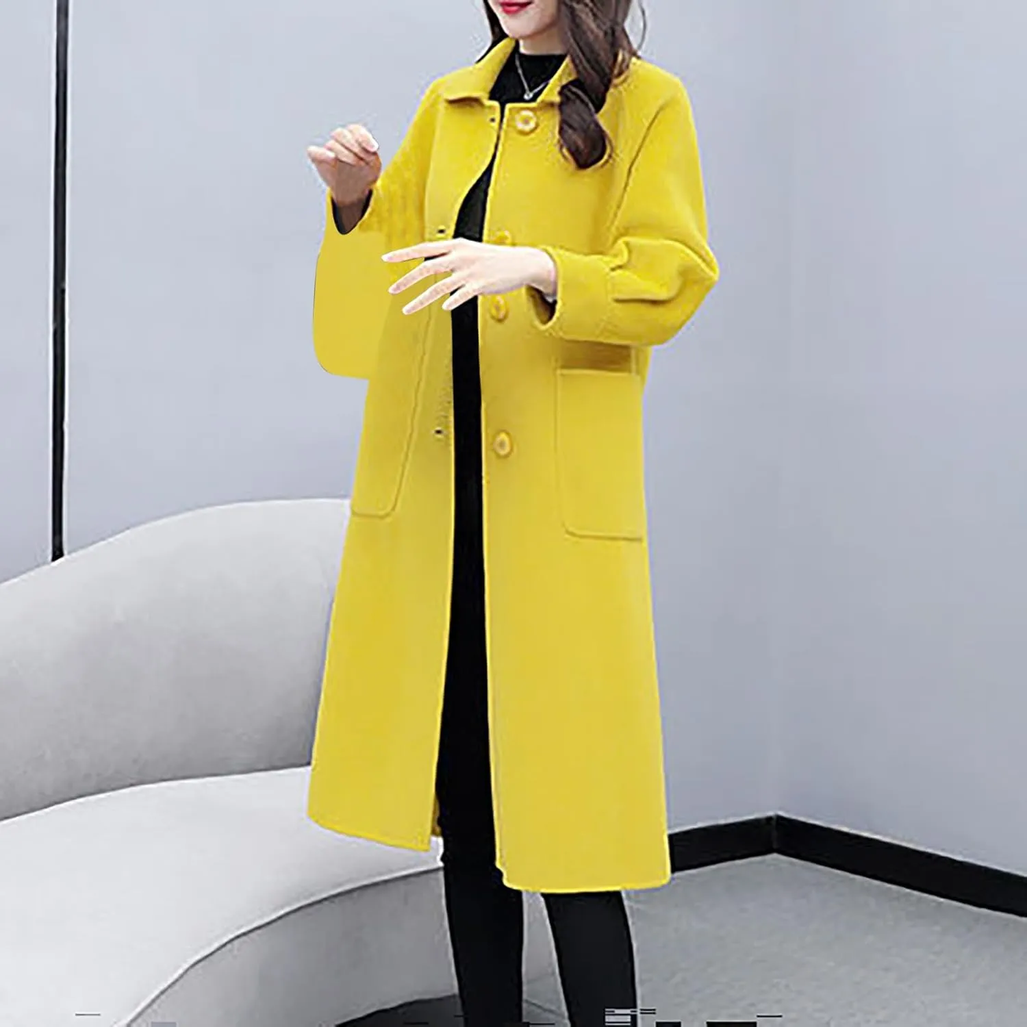 Wool Blend Overcoat Women Long Lapel Jacket Oversized Casual Jacket thick Winter Peacoat Warm Cardigan with Pockets