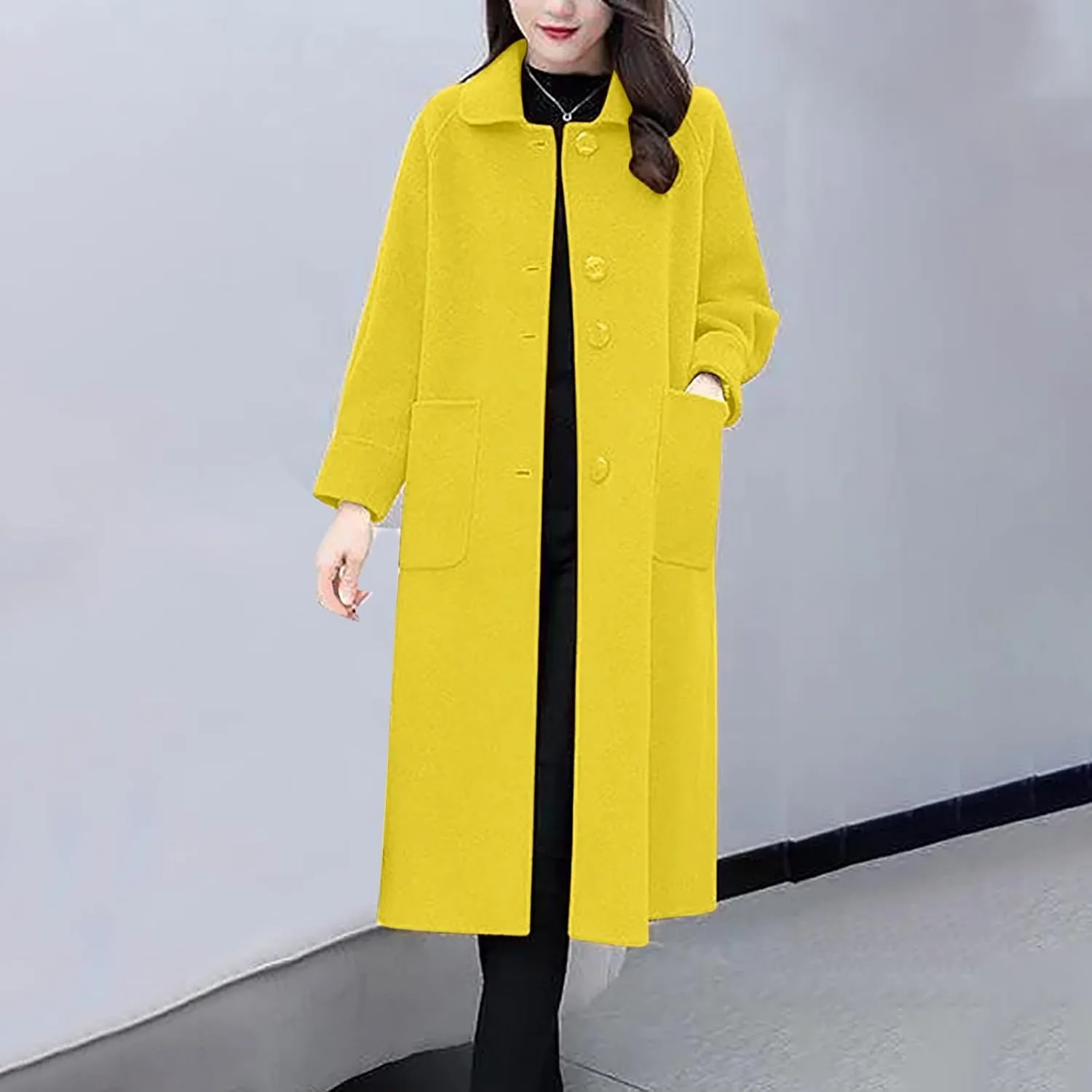 Wool Blend Overcoat Women Long Lapel Jacket Oversized Casual Jacket thick Winter Peacoat Warm Cardigan with Pockets