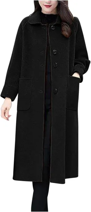 Wool Blend Overcoat Women Long Lapel Jacket Oversized Casual Jacket thick Winter Peacoat Warm Cardigan with Pockets