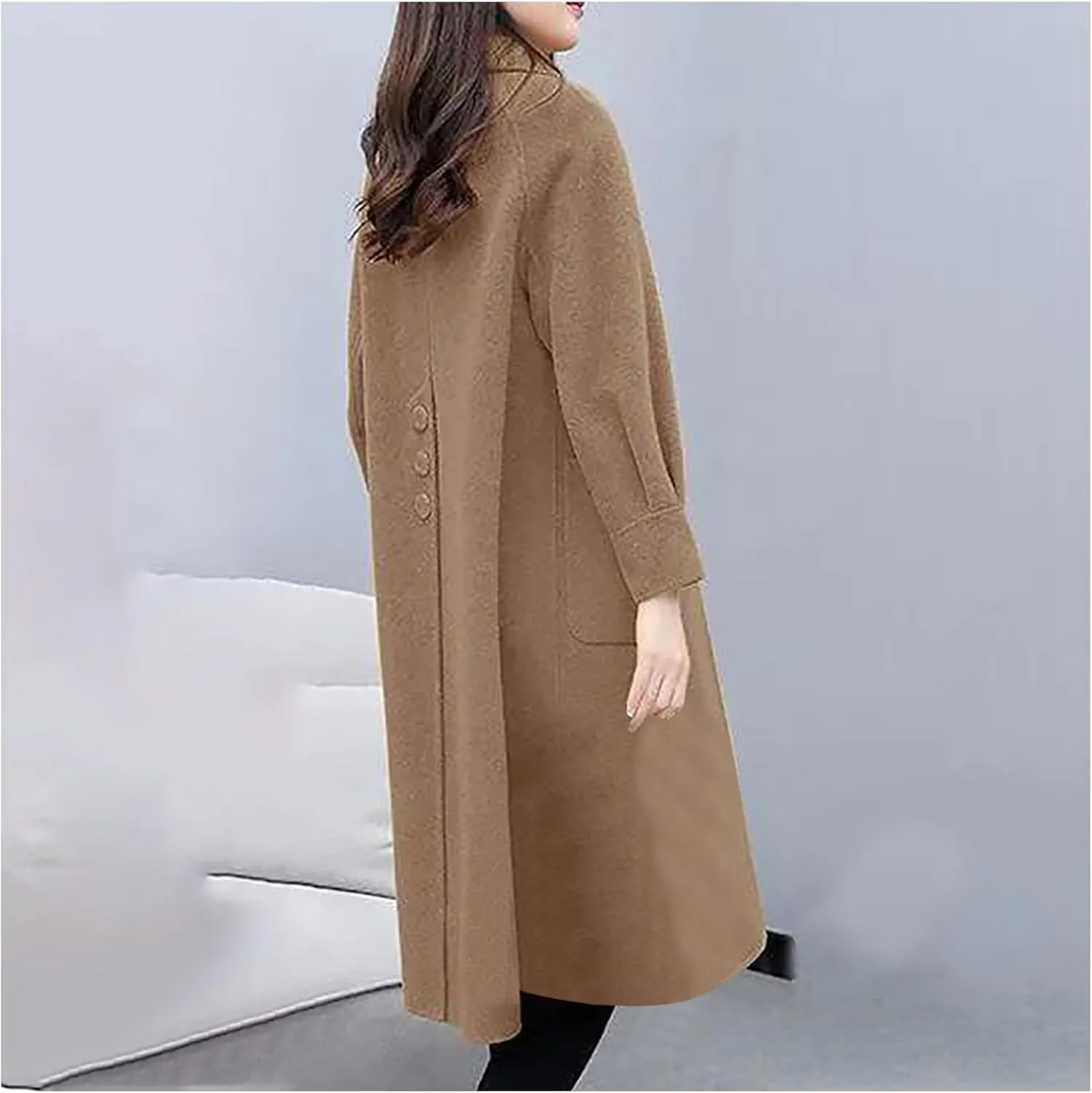 Wool Blend Overcoat Women Long Lapel Jacket Oversized Casual Jacket thick Winter Peacoat Warm Cardigan with Pockets