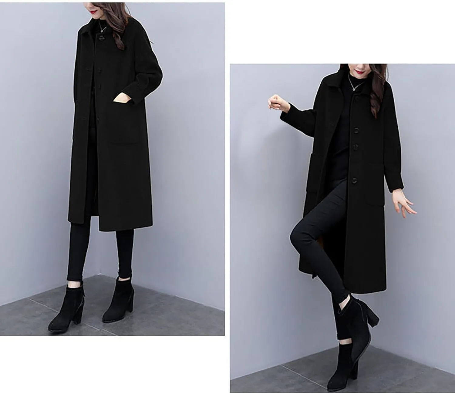 Wool Blend Overcoat Women Long Lapel Jacket Oversized Casual Jacket thick Winter Peacoat Warm Cardigan with Pockets