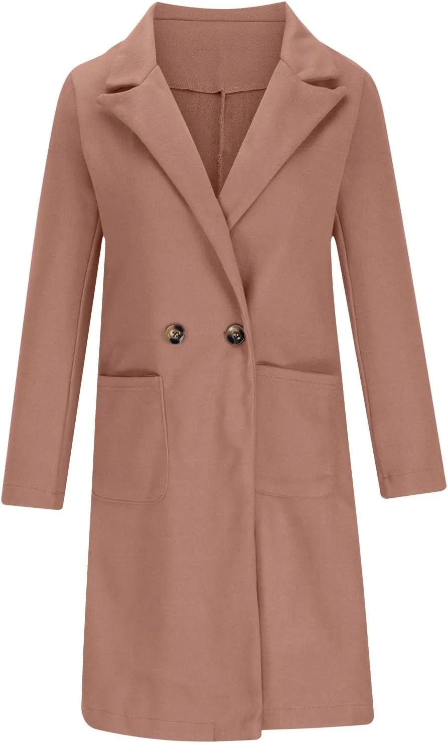 Wool Coats for Women Plus Size Double Breasted Overcoat Casual Double Lapel Pea Coats Winter Jackets with Pockets