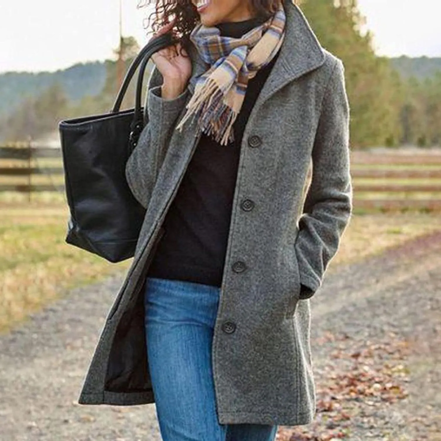 Wool Coats for Women Winter Thicken Wool Blend Pea Coat Stand Collar Single Breasted Casual Trench Coat Overcoat