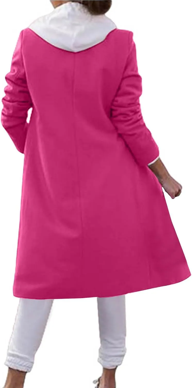 Wool Trench Coat for Women Double Breasted Notched Lapel Oversized Long Jackets Winter Warm Wool Blend Pea Coat