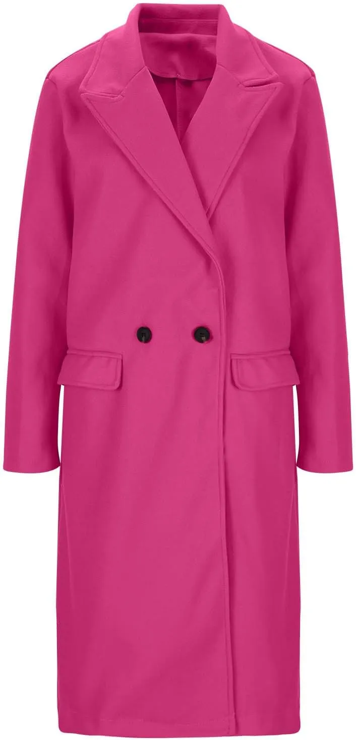 Wool Trench Coat for Women Double Breasted Notched Lapel Oversized Long Jackets Winter Warm Wool Blend Pea Coat