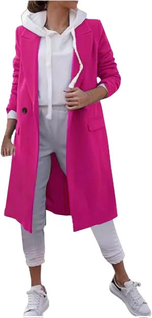 Wool Trench Coat for Women Double Breasted Notched Lapel Oversized Long Jackets Winter Warm Wool Blend Pea Coat