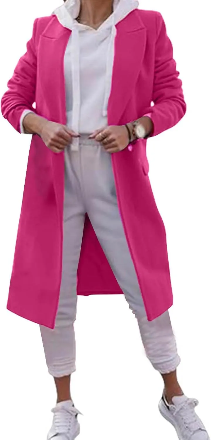 Wool Trench Coat for Women Double Breasted Notched Lapel Oversized Long Jackets Winter Warm Wool Blend Pea Coat