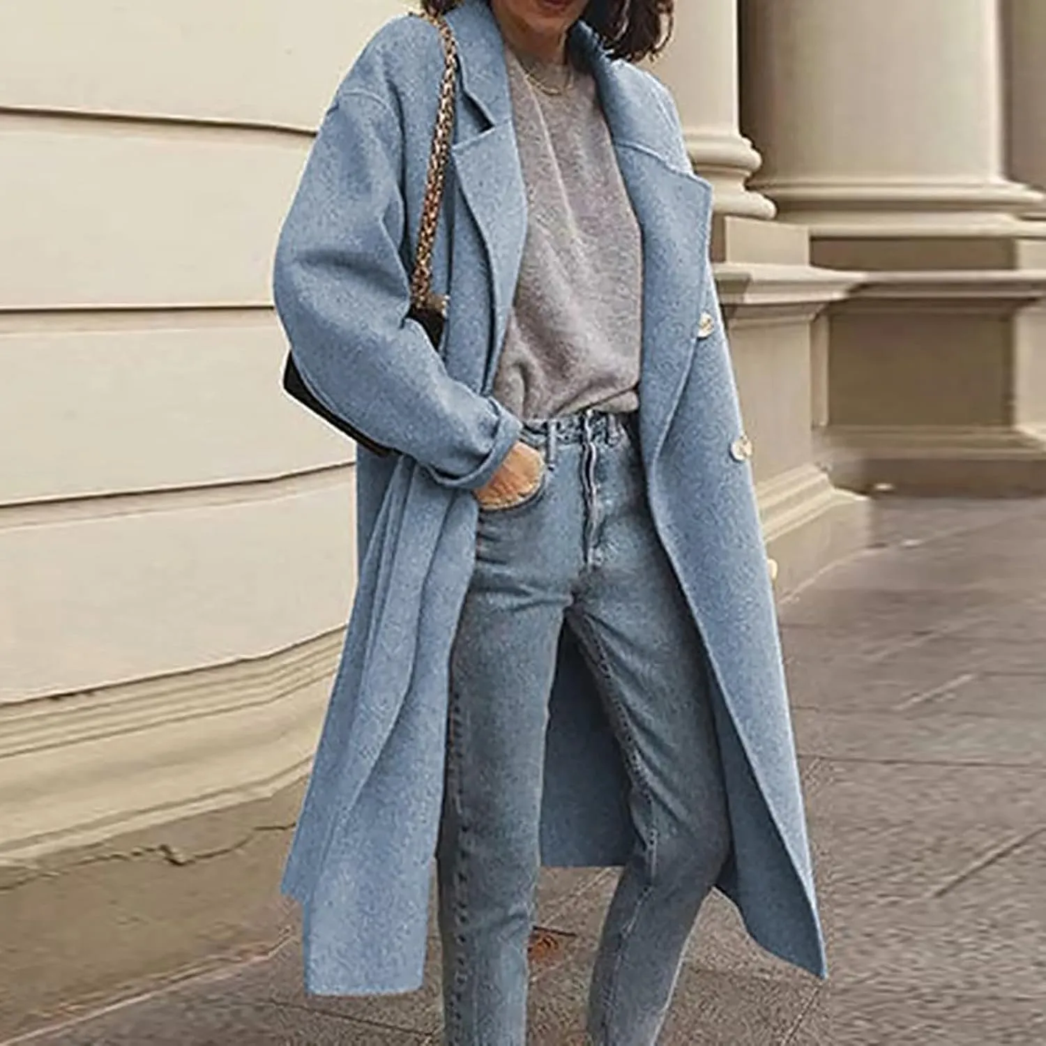 Wool Trench Coat for Women Oversized Notched Collar Single Breast Trench Coat Thicken Warm Winter Pea Coat Jackets