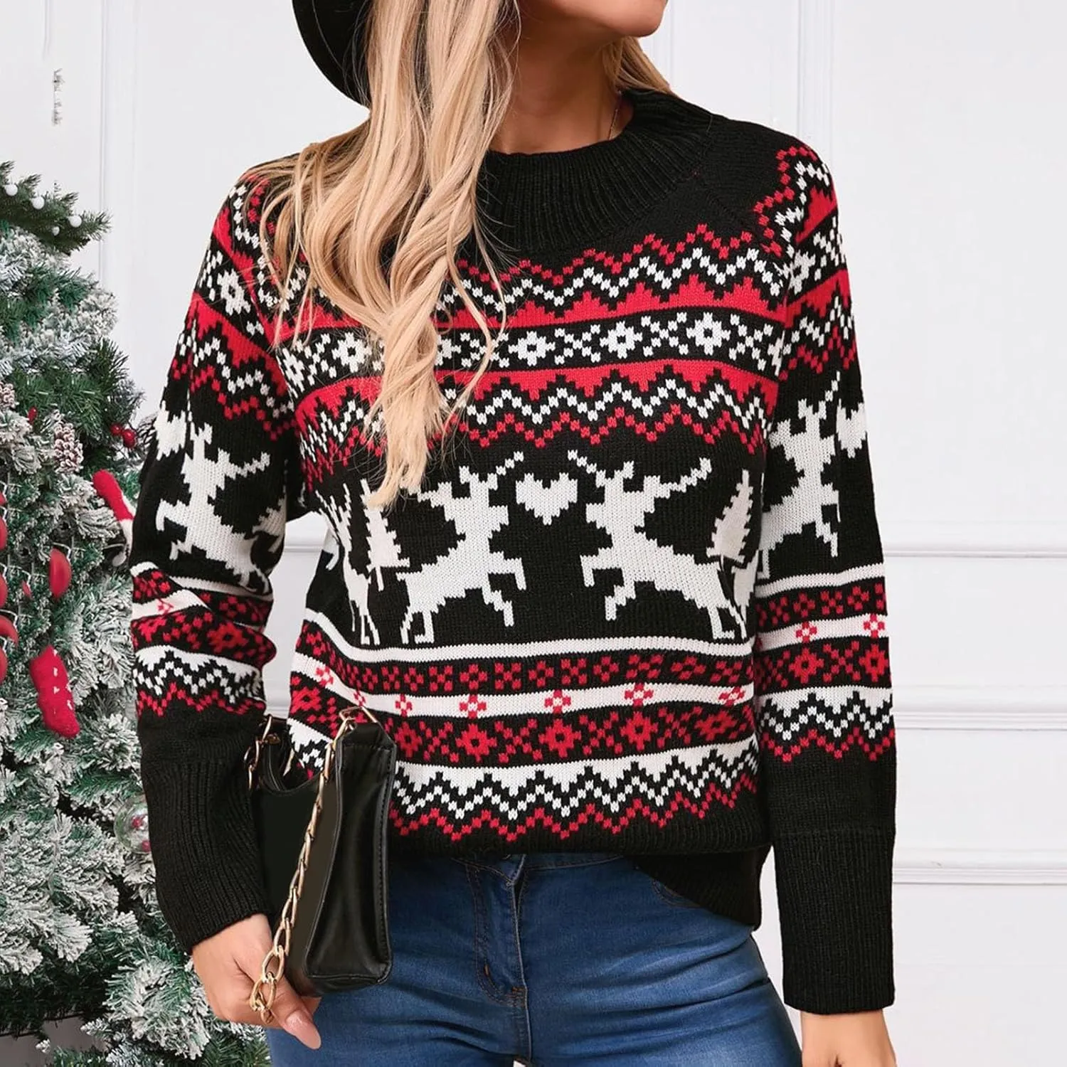 WYTong Women Christmas Sweaters Christmas Tree Knit Sweater Casual Round Neck Lightweight Pullover Funny Xmas Sweaters