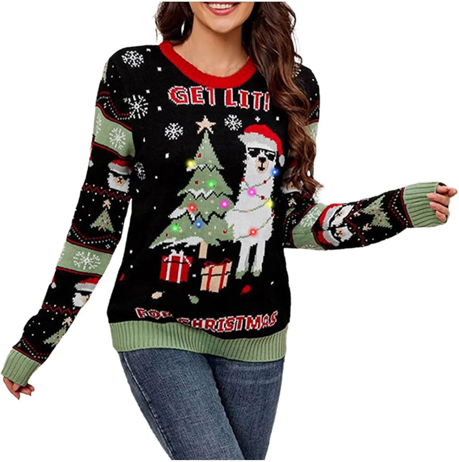 WYTong Women Christmas Sweaters Christmas Tree Knit Sweater Casual Round Neck Lightweight Pullover Funny Xmas Sweaters