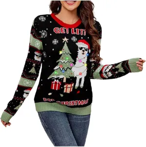 WYTong Women Christmas Sweaters Christmas Tree Knit Sweater Casual Round Neck Lightweight Pullover Funny Xmas Sweaters