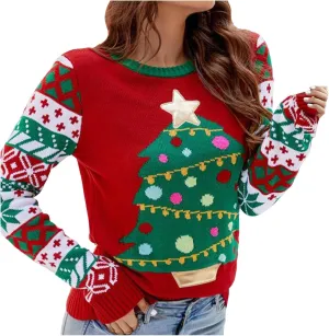 WYTong Women Christmas Sweaters Santa Printed Knitted Sweater Casual Lightweight Pullover Funny Xmas Sweaters