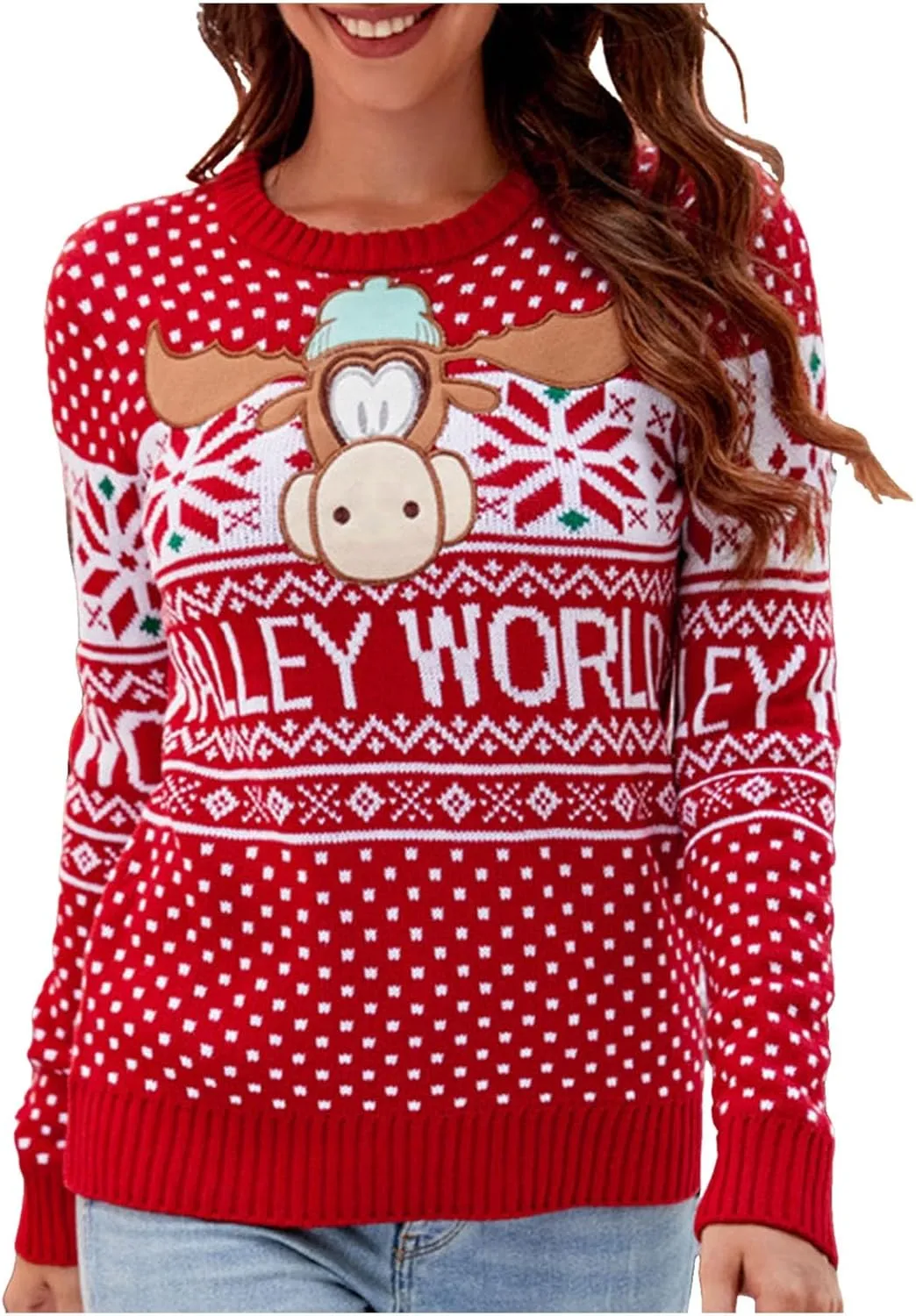 WYTong Women Christmas Sweaters Santa Printed Knitted Sweater Casual Lightweight Pullover Funny Xmas Sweaters