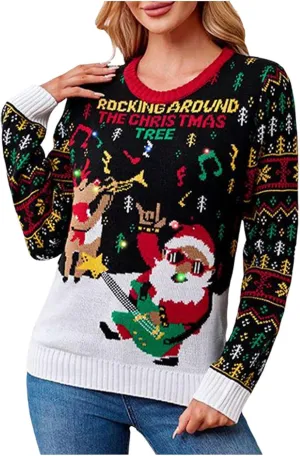 WYTong Women Christmas Sweaters Santa Printed Knitted Sweater Casual Lightweight Pullover Funny Xmas Sweaters
