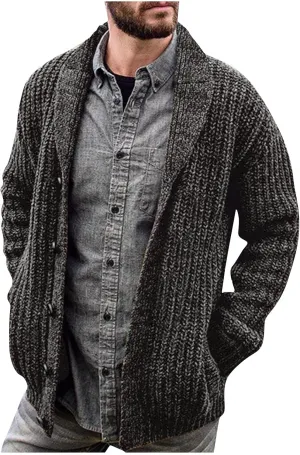 XIAXOGOOL Cardigan Mens Sweater Casual Stylish Shawl Collar Cardigan Cable Knitted Button Up Cardigan Sweaters