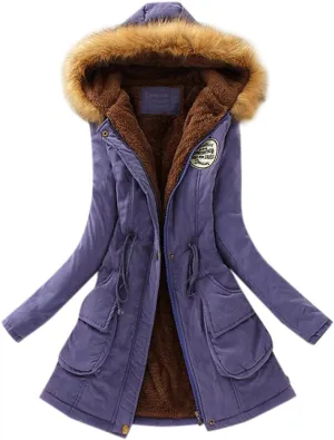 XUETON Winter Coats for Women Zip Up Hooded Warm Thicken Fleece Lined Parkas Military Safari Utility Anorak Jackets Outwear(Navy,Small)