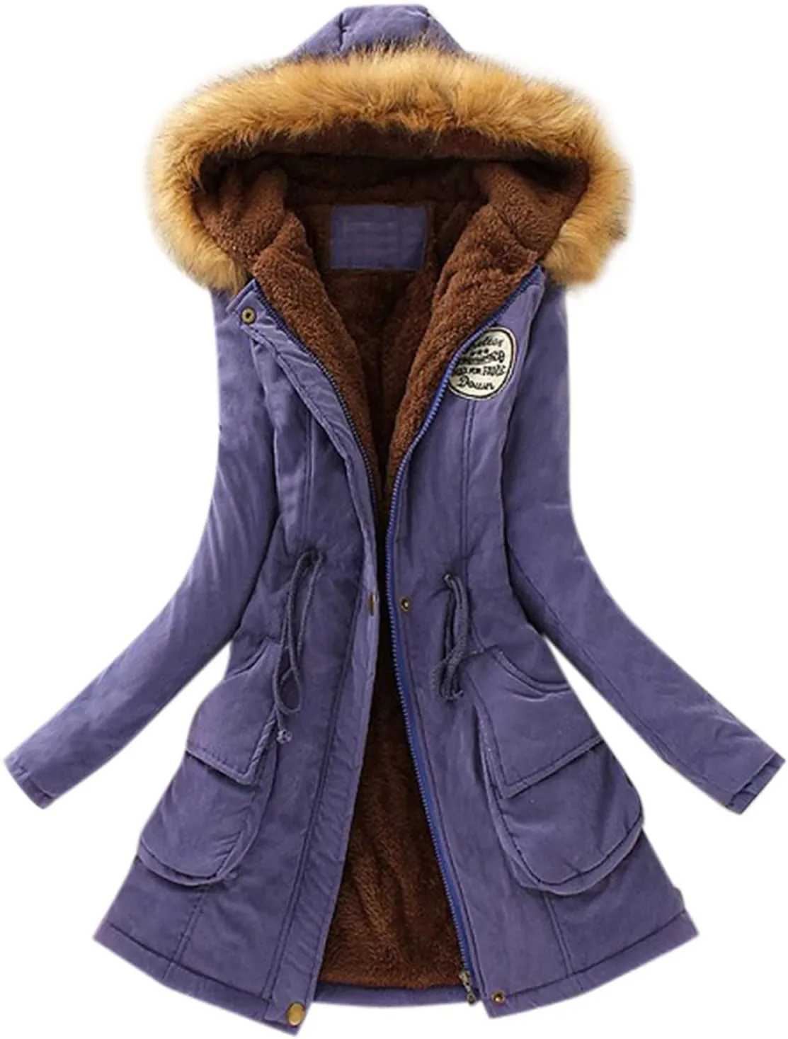 XUETON Winter Coats for Women Zip Up Hooded Warm Thicken Fleece Lined Parkas Military Safari Utility Anorak Jackets Outwear(Navy,Small)