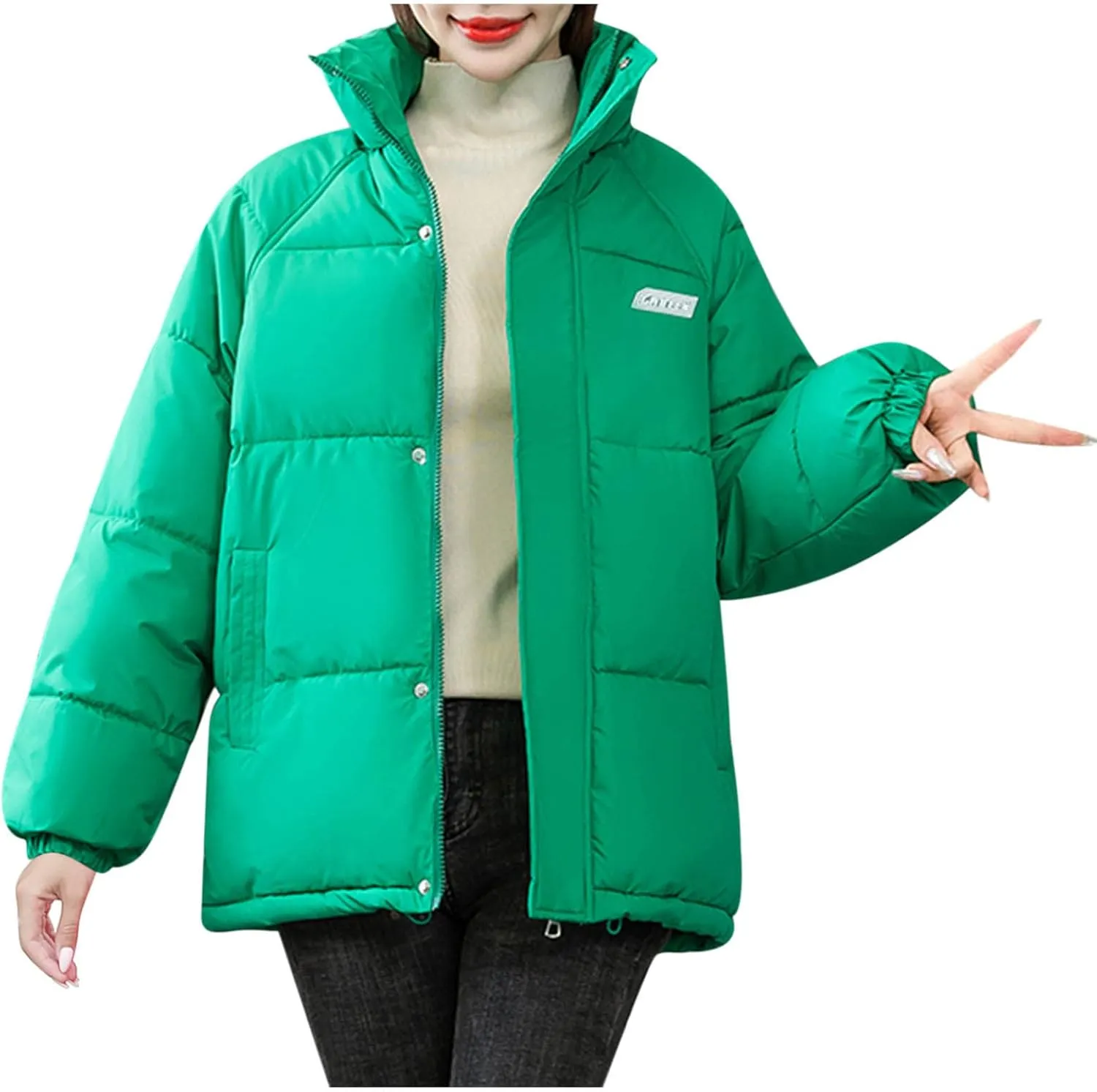 XUNRYAN Women Quilted Lightweight Puffer Jackets Winter Warm Down Coats Long Sleeve Shaggy Parkas Cropped Coats Outerwear