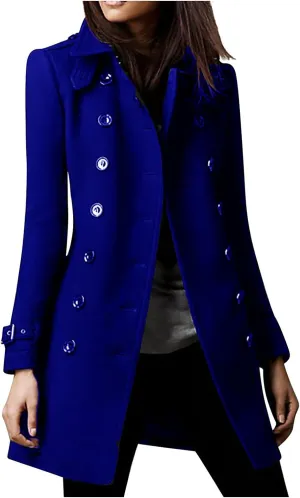 yardsong Pea Coats for Women Fashion Dressy Double Breasted Long Sleeve Trench Coats Open Front Lapel Collar Work Jackets
