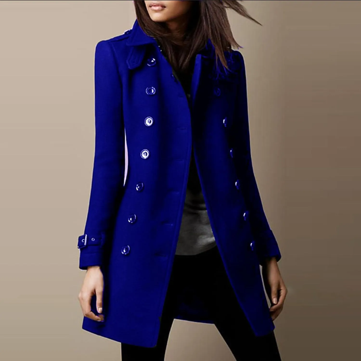 yardsong Pea Coats for Women Fashion Dressy Double Breasted Long Sleeve Trench Coats Open Front Lapel Collar Work Jackets