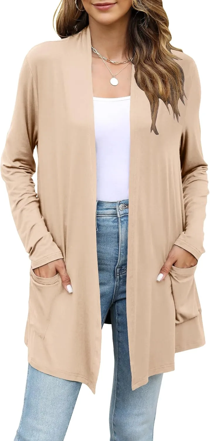 Yekaty Womens Lightweight Cardigans Open Front Long Sleeve Drape Kimono Cardigan Sweaters with Pockets