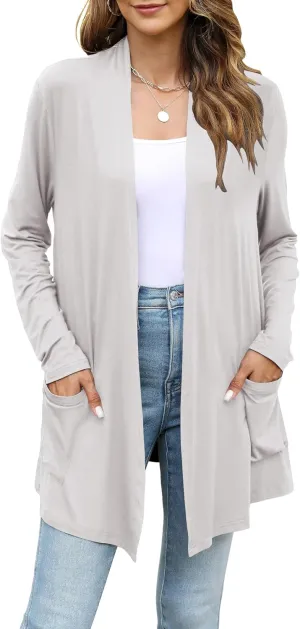 Yekaty Womens Lightweight Cardigans Open Front Long Sleeve Drape Kimono Cardigan Sweaters with Pockets
