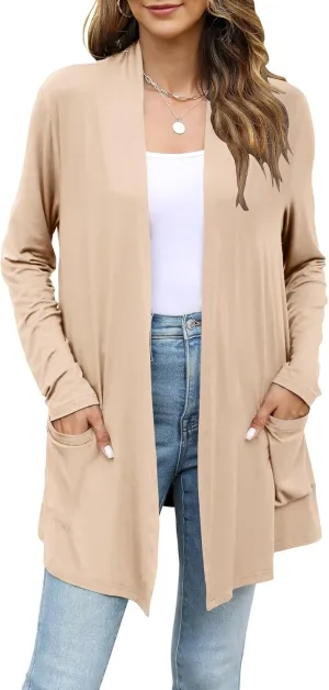Yekaty Womens Lightweight Cardigans Open Front Long Sleeve Drape Kimono Cardigan Sweaters with Pockets