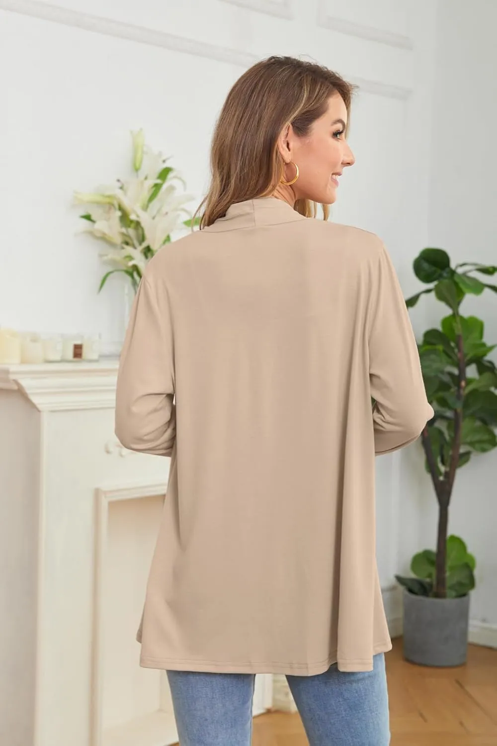 Yekaty Womens Lightweight Cardigans Open Front Long Sleeve Drape Kimono Cardigan Sweaters with Pockets