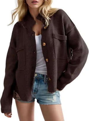 YKR Chunky Cardigan Sweaters for Women Trendy Button Up Casual Loose Knit Sweater Tops with Pockets