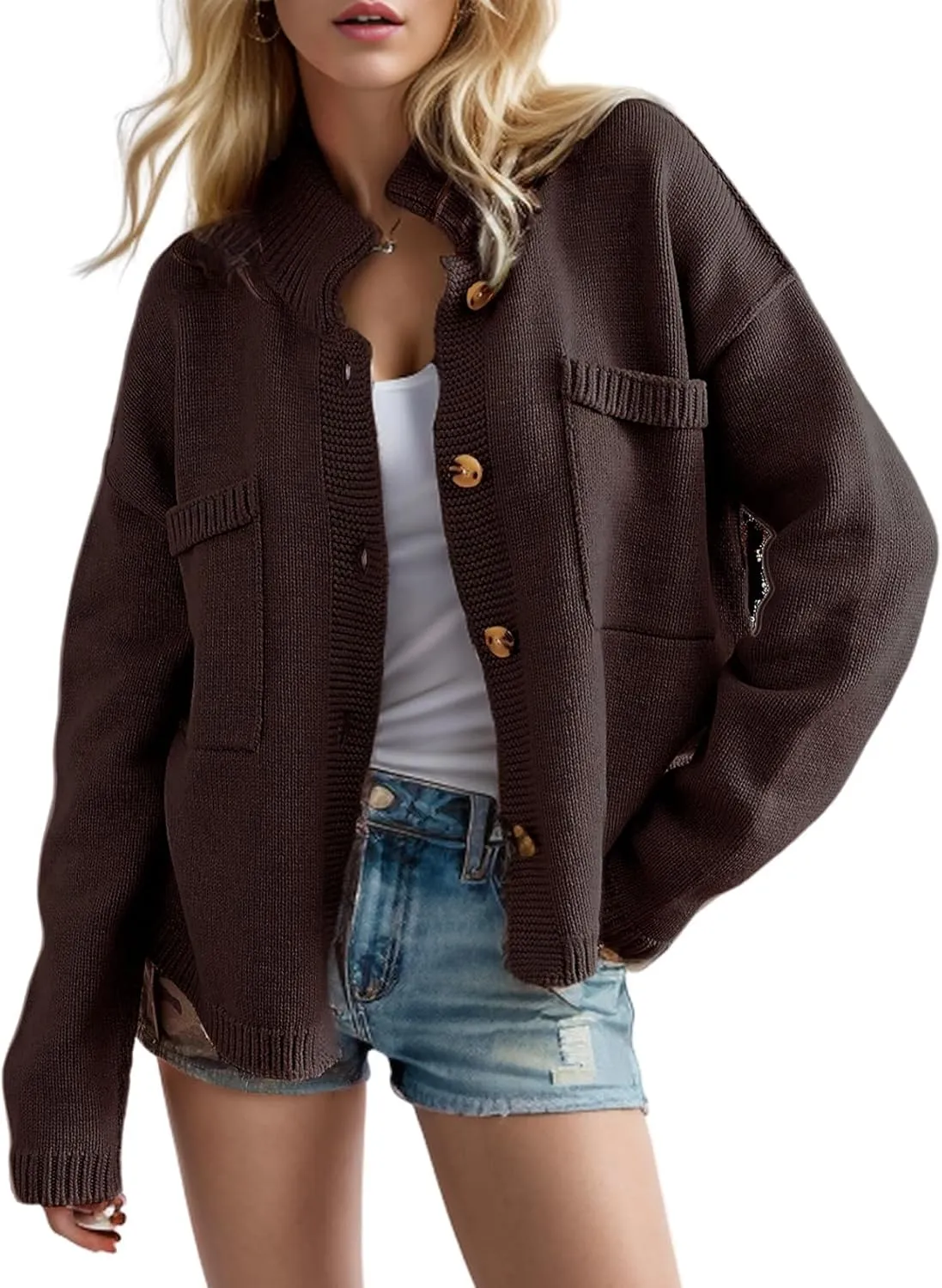 YKR Chunky Cardigan Sweaters for Women Trendy Button Up Casual Loose Knit Sweater Tops with Pockets