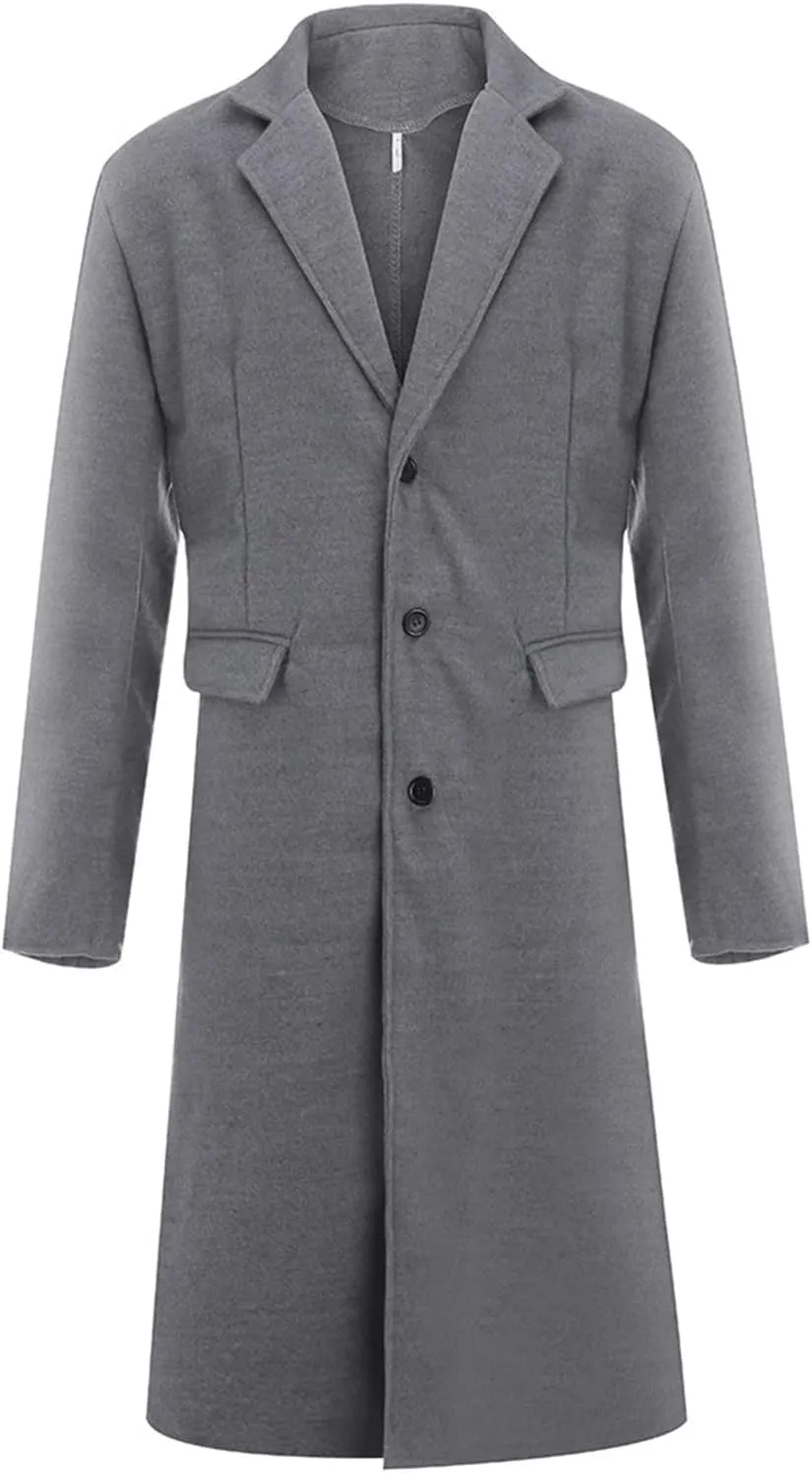 Ymosrh Mens Jackets Casual Stylish British Style Solid Color Long Coat Fashionable Warm Woolen Overcoat Jackets