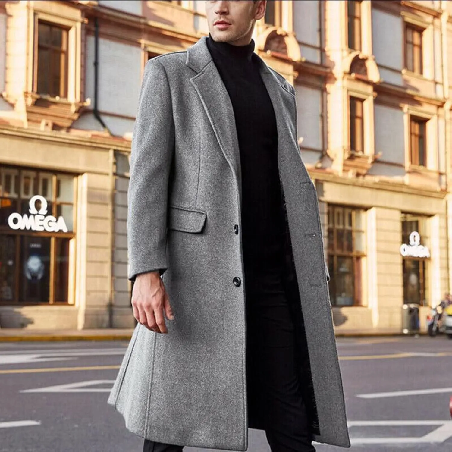 Ymosrh Mens Jackets Casual Stylish British Style Solid Color Long Coat Fashionable Warm Woolen Overcoat Jackets