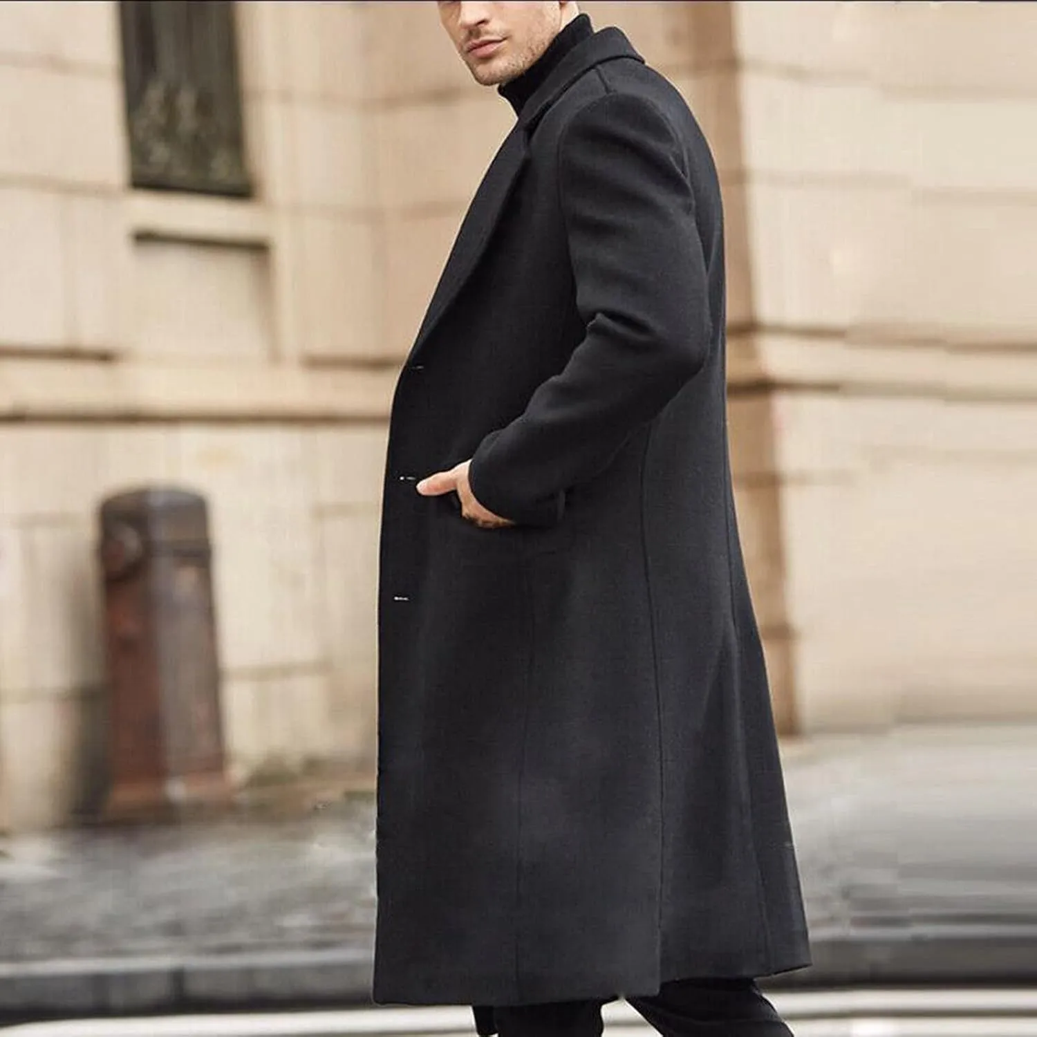 Ymosrh Mens Jackets Casual Stylish British Style Solid Color Long Coat Fashionable Warm Woolen Overcoat Jackets